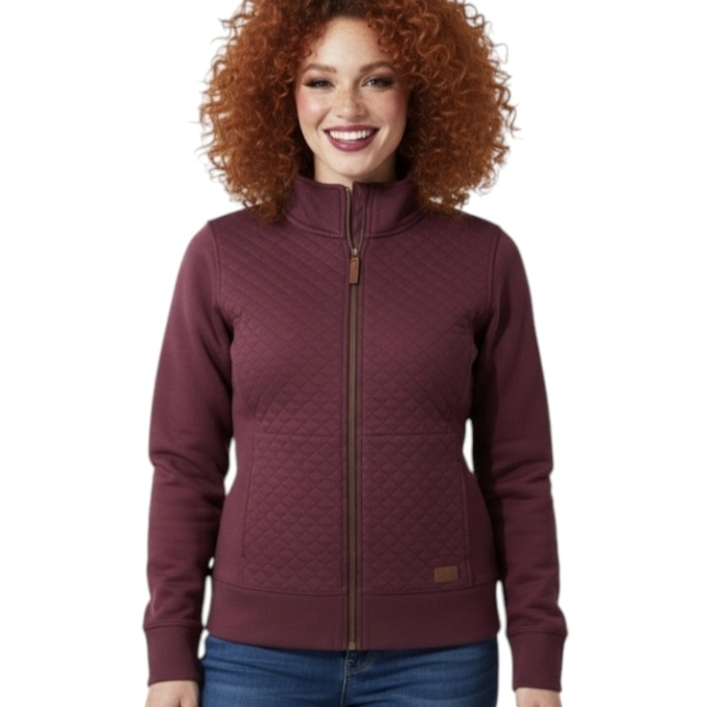 NWOT LL Bean Diamond Quilted Jacket Large Full Zip Collared Maroon Red